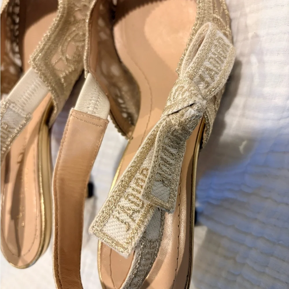 DIOR J'adior slingback gold macramé-effect d-lace butterfly motif short heel - Picture 5 of 9